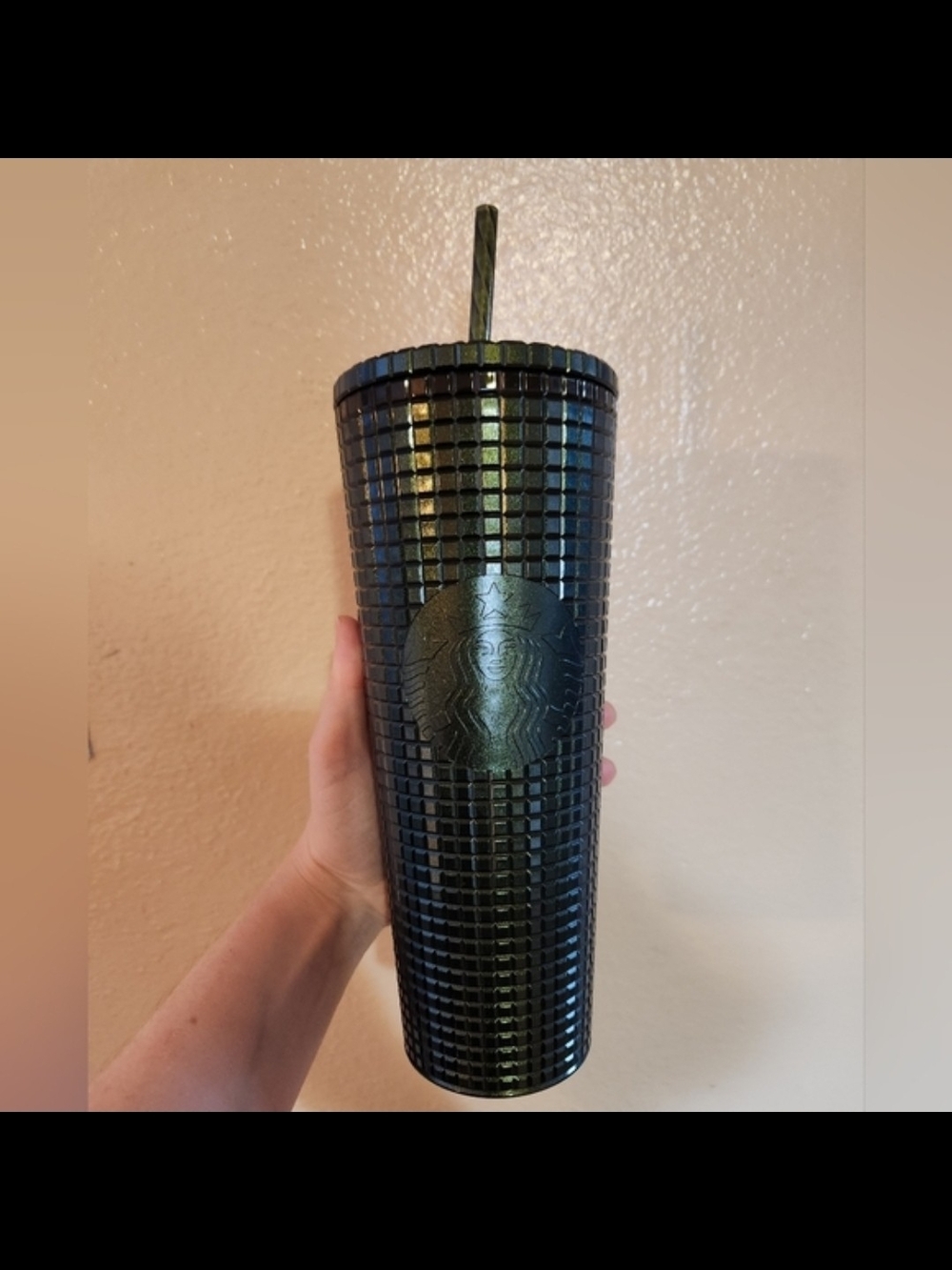 Starbucks Dark Forest Green Grid Tumbler